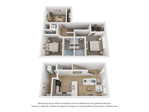 Floor plan for 2 beds, 2.5 baths, 1210 sqft